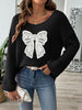 Bow Boat Neck Long Sleeve Sweater