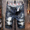 Summer Men'S Jeans Trend Beggar Quarter Pants Ripped Denim Shorts Loose Straight Painted