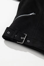 Black Asymmetric Zipper Belted Hem Jacket