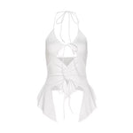 Asymmetrical Cut Out Crop Tops White Sleeveless Flounce Hollow Out Bandage Tank Top Y2K Summer Punk High Street Aesthetic Vest
