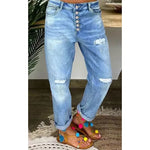 Straight Leg Jeans for Women Low Waist Button Fly Ripped Casual Loose Ripped Denim Pants