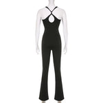 Women Sexy Jumpsuits Hollow Out Backless Sleeveless Solid Rompers Casual Bodycon Streetwear Sporty Overall Black Summer