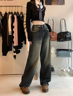 Women'S Harajuku Style Loose Wide Leg Jeans Autumn Winter Street Fashion Retro Straight Loose Denim Trousers ﻿