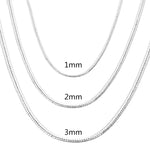 40-75Cm Silver Color 1MM/2MM/3MM Solid Snake Chain Necklace for Men Women Fashion Party Wedding Accessories Jewelry Gifts