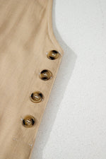 Parchment Side Buttons Sleeveless Overall Mini Dress