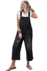 Black Distressed Bib Pocket Wide Leg Denim Overall