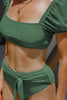 Green Sexy Bubble Sleeves High waisted swimsuits