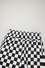 Black Checkered Print High Waist Casual Shorts