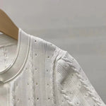 White Hollow Knitted Dress Women 2024 Summer Temperament Short Sleeve Elegant Slim Bodycon Party Dress 5240125