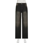 Low Waist Jeans for Women Goth Y2K Style Baggy Jeans Punk New Jeans Wide Leg Denim Pants Kpop Casual Loose Streetwear