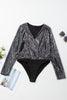 Sequin Surplice Long Sleeve Bodysuit