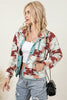 Fiery Red Western Aztec Buttoned Zipper Pockets Fleece Jacket