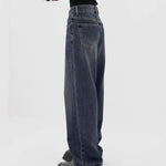 Retro Dark Blue Wide Leg Jeans Baggy Straight Trousers