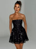 Elegant Strapless Sexy Mini Dress Women Fashion Black Off-Shoulder Backless Pleated Sequins Sparkle Club Party Dress
