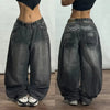 American New Blue Washed Multi-Pocket Baggy Jeans Men Y2K High Street Punk Vintage Popular Couples Casual High Waist Trousers