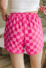 Black Checkered Drawstring Elastic Waist Casual Shorts
