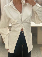 Fashion Retro Casual Women'S Denim Shirt Spring New Solid Loose Lace up Blouses Women Turndown Collar Single Breasted Shirts