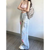 Ripped Cargo Jeans Women's High Waist Baggy Straight Trousers