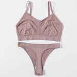Women Seamless Bra Set High Cut Thong Panties Female Sexy Lingerie Wire Free Brassiere Unlined Comfort Sexy Underwear Set