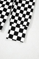 Beige Checkered Print Long Sleeve Top and Pants Lounge Set