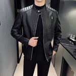 Spring and Autumn Men'S Motorcycle Leather Jacket Casual Stand Collar Solid Color White Black Leather Jacket Zip up PU Coat