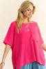 Davi & Dani Side Slit Round Neck Half Sleeve Knit Top