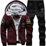 2024 New Winter Thick Men Sports Suit Tracksuit Hooded Sportswear Zipper Cardigan Hooded Woolen Trousers Pants Casual Men Set