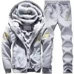 2024 New Winter Thick Men Sports Suit Tracksuit Hooded Sportswear Zipper Cardigan Hooded Woolen Trousers Pants Casual Men Set