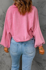 Pink Mineral Wash Sequin Heart Snap Buttons Collared Sweatshirt