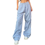 Y2K Baggy Cargo Pants for Women Drawstring Elastic Low Waist Parachute Pants Sweatpants Loose Hippie Pants Trousers