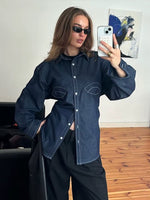 Fashion Retro Casual Women'S Denim Shirt Spring New Solid Loose Lace up Blouses Women Turndown Collar Single Breasted Shirts
