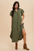 Annie Wear Mineral Washed Button Down Puff Sleeve Shirt Dress