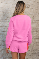 Bonbon Striped Accent Pullover and Shorts Two Piece Casual Set