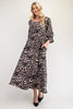 Celeste Full Size Leopard Round Neck Flounce Sleeve Dress