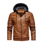 Fashion Men'S Hooded Jacket Autumn Winter Faux Leather Jacket Men Military Style Outwear Motocycle New Brand Zipper Pockets Coat