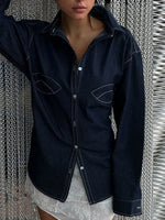 Fashion Retro Casual Women'S Denim Shirt Spring New Solid Loose Lace up Blouses Women Turndown Collar Single Breasted Shirts