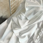 Vintage Solid Blouses Women Elegant Acetate Satin Stand Collar Flare Sleeve Design New Chic Sweet Loose Ruffles Female Mujer