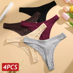 4Pcs/Set Women Cotton Panties Seamless Low Rise Thongs V-Waist Solid Color Breathable Underwear Female Soft Lingerie Intimates