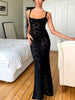 Elegant Lace See through Maxi Dress Women Summer Sexy Spaghetti Straps Bodycon Wedding Party Dresses 2023 Black Split Long Dress