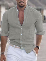 Men's Long Sleeve Shirt With Button Casual Solid Color Tops For Spring Autumn
