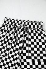 Beige Checkered Print Long Sleeve Top and Pants Lounge Set