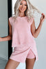 Mint Green 2 Pieces Mineral Wash Cotton Tank Top Lined Split Skirt Set