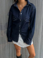 Fashion Retro Casual Women'S Denim Shirt Spring New Solid Loose Lace up Blouses Women Turndown Collar Single Breasted Shirts