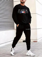 Men'S Fashion Brand Clothing Sportswear Paris Long Sleeve + Sweatpants 3D Printed Simple Design Casual Jogging 2-Piece Set