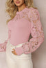 Lace Patchwork Round Neck Long Sleeve Blouse