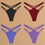 4Pcs Cotton Double Thin Belts Underwear for Women Sexy Low Waist Striped Thongs Ladies Soild Panties Breathable Lingerie