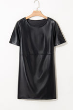 Black Faux Leather Loose T-shirt Dress