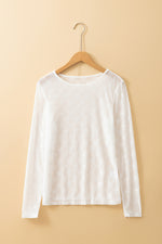 White Mesh Bow Pattern Long Sleeve Top