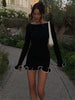 Fashion Women'S Knit Mini Dress Ruffled Autumn High Waist Elegant Slim Party Dress Patchwork Knitwear Sweater Female Dress
