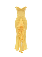 Women Elegant Irregular Ruffles Hem Pleated Sling Maxi Dress Sexy Sleeveless Backless Slim Robes 2024 Lady Evening Party Dresses